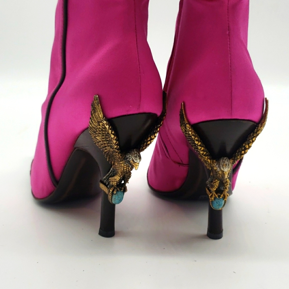GIUSEPPE ZANOTTI SIZE 40 COLOR PINK SATIN AND BROWN LEATHER 100% AUTHENTIC NEW - Picture 13 of 17
